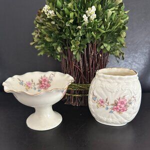 Vintage Porcelain Small Vase & Footed Trinket Bowl/Candy Dish Pair